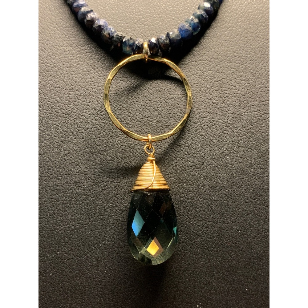 Gold Filled Necklace Blue Green Stone Wire Wrapped Pendant 30"